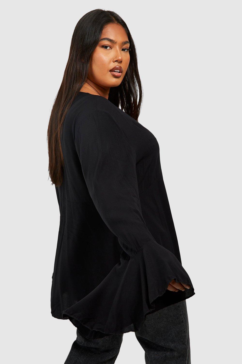 Womens PLUS SIZE BLACK RED FLARE SLEEVE OFF SHOULDER TUNIC SHIRT BLOUSE 1X  2X 3X