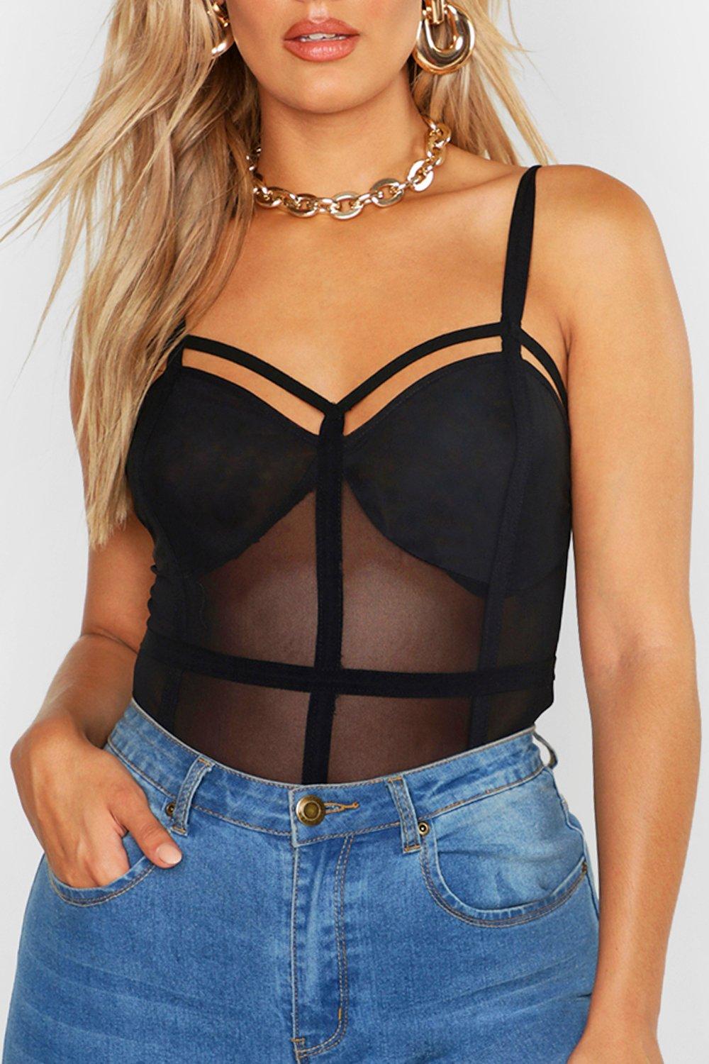 Frequency Strappy Mesh And Jersey Bodysuit - Black
