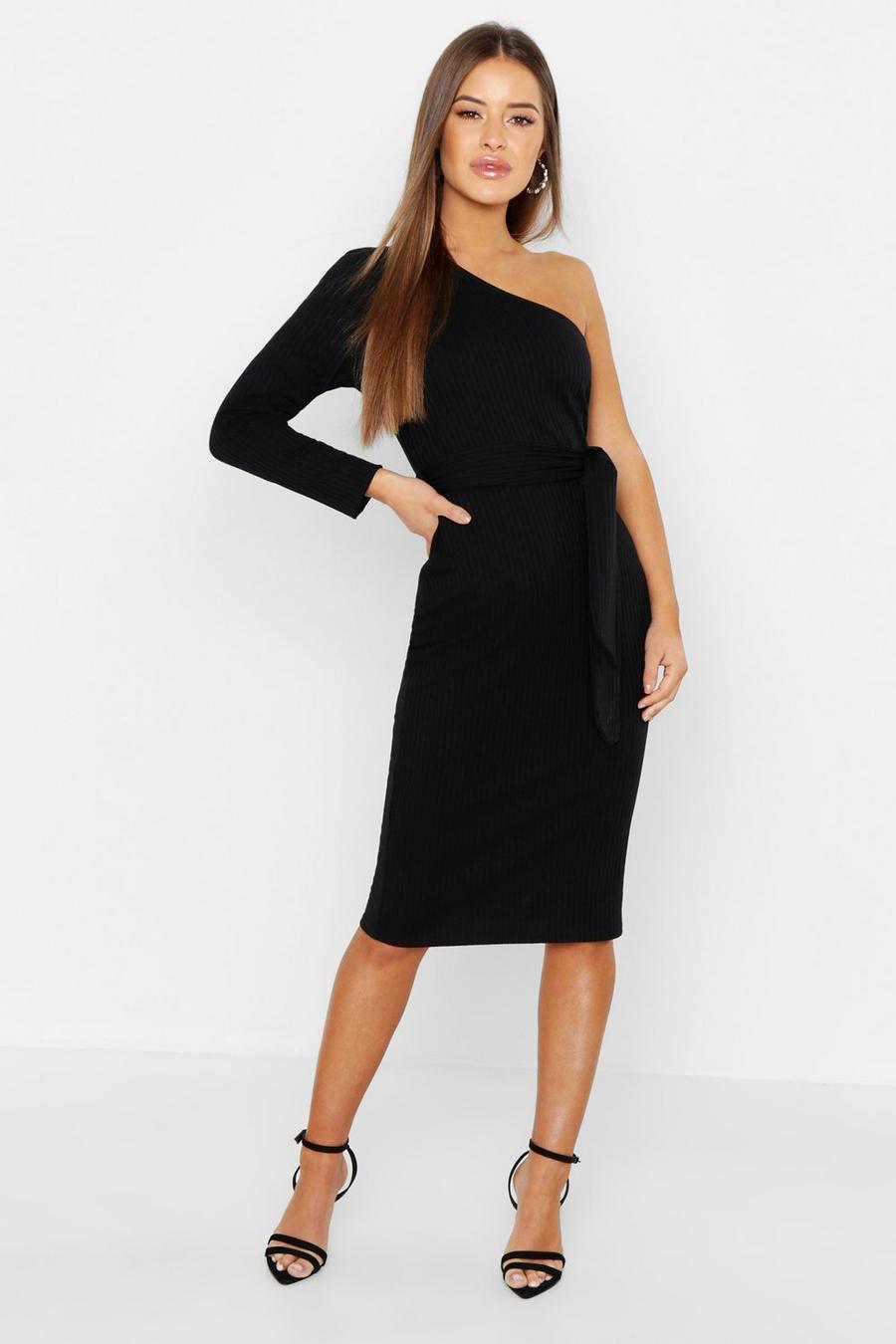 Petite Knitted Rib One Shoulder Midi Dress image number 1