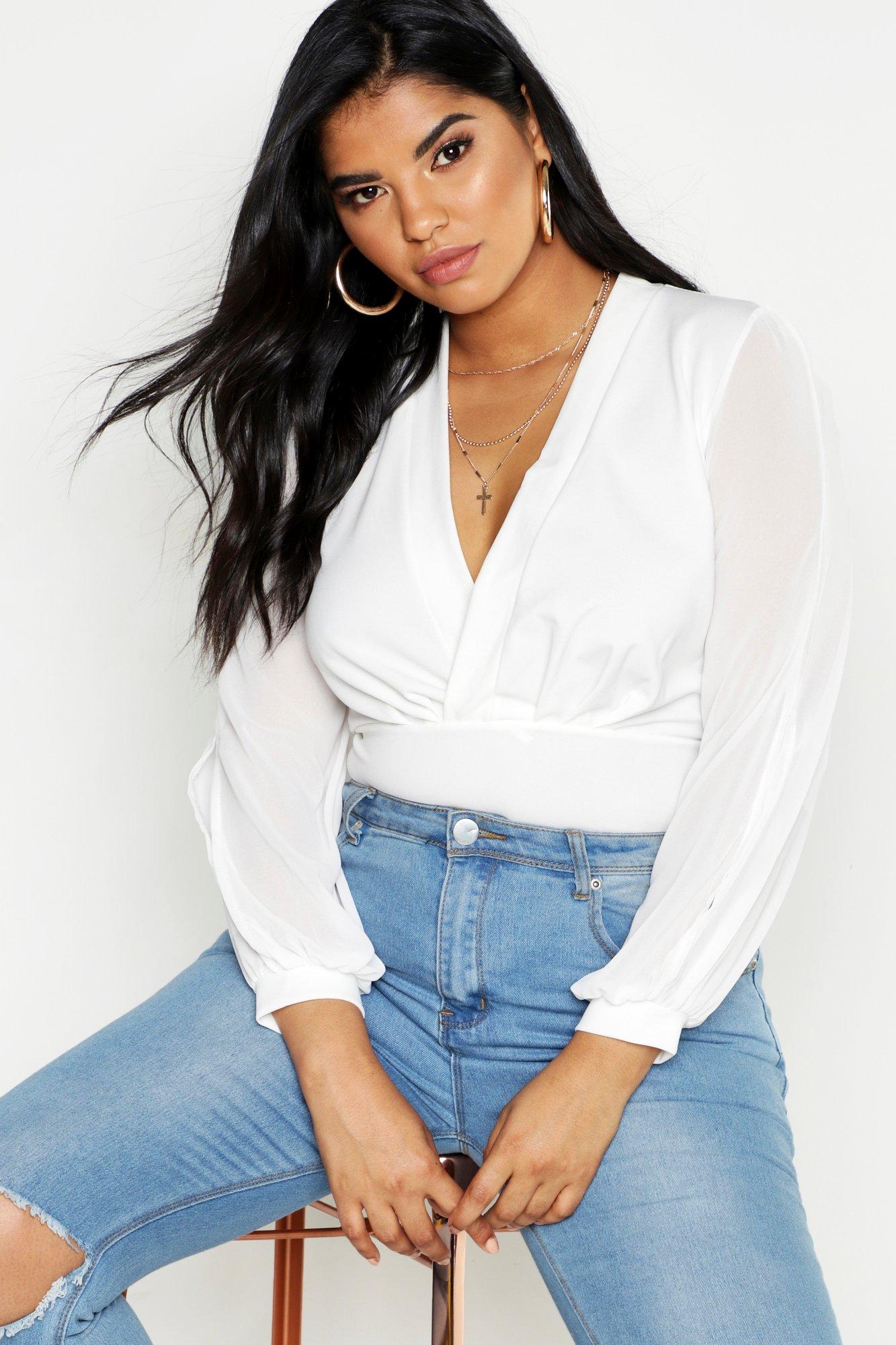 wrap chiffon sleeve bodysuit