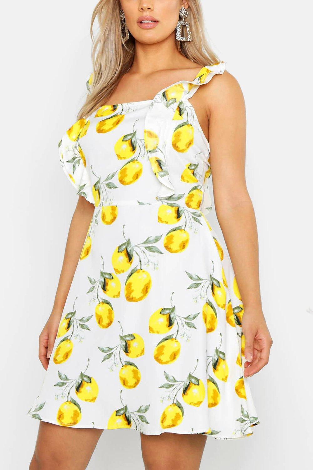 Lemon print dress boohoo hotsell