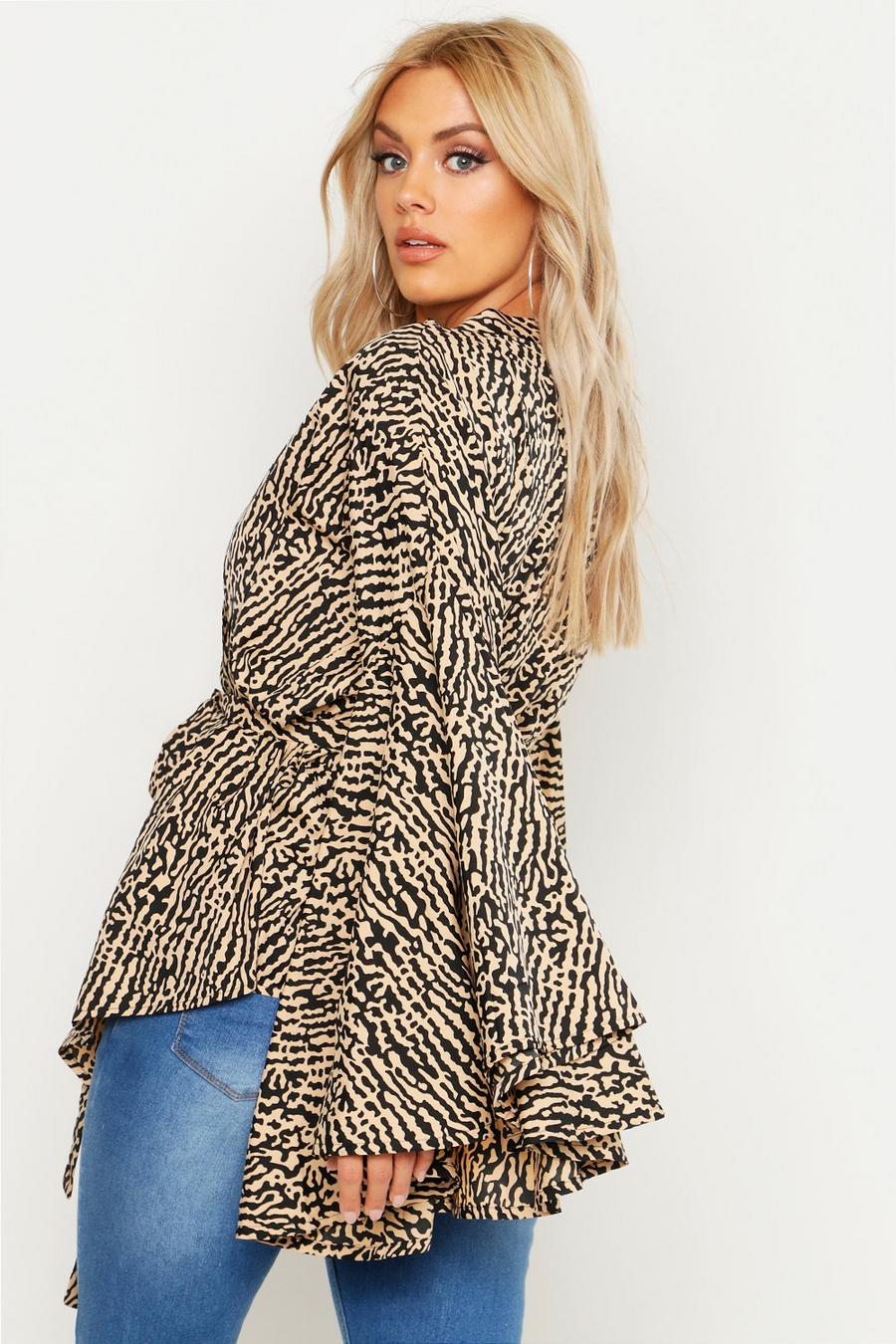 Camel Plus Printed Extreme Sleeve Wrap Top image number 1