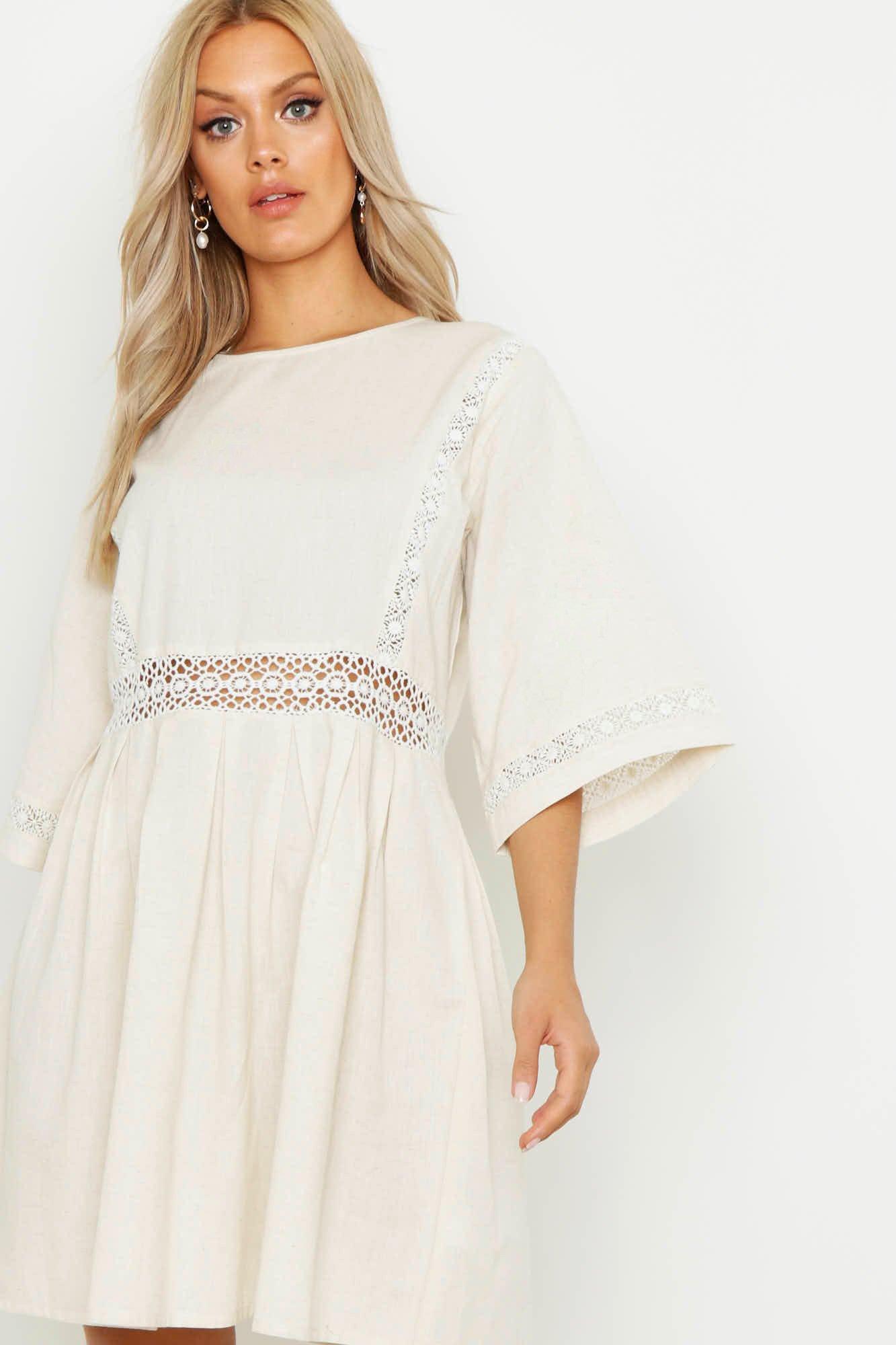 white linen smock dress