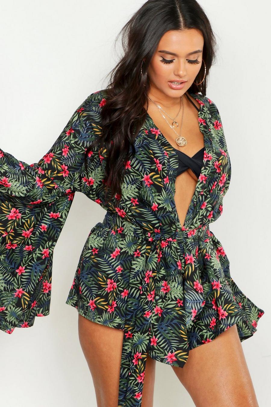 Plus Floral Print Extreme Sleeve Wrap Front Top image number 1