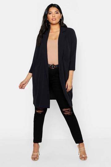 Plus Woven Pocket Duster Coat black