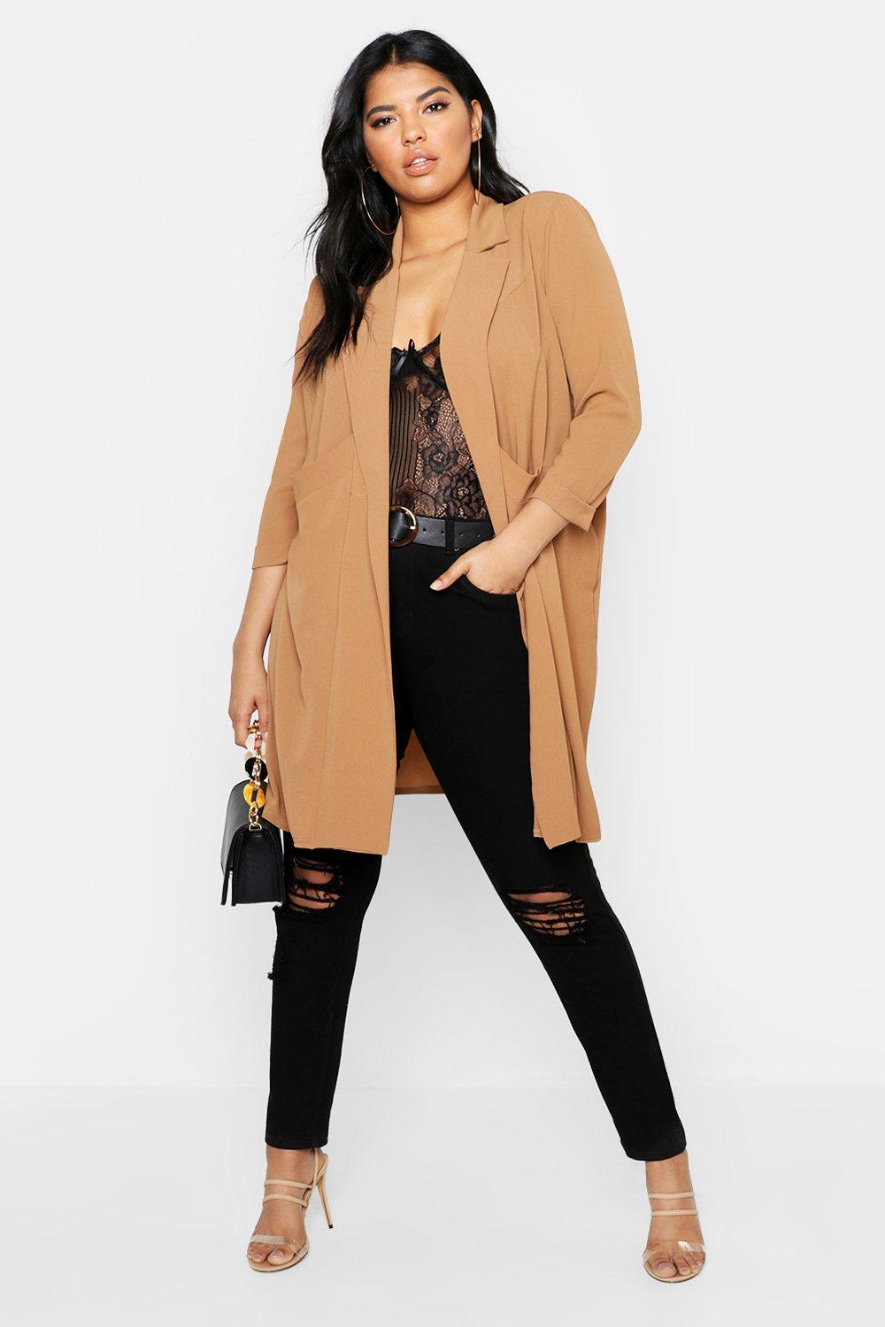 Women's Plus Woven Pocket Duster Coat