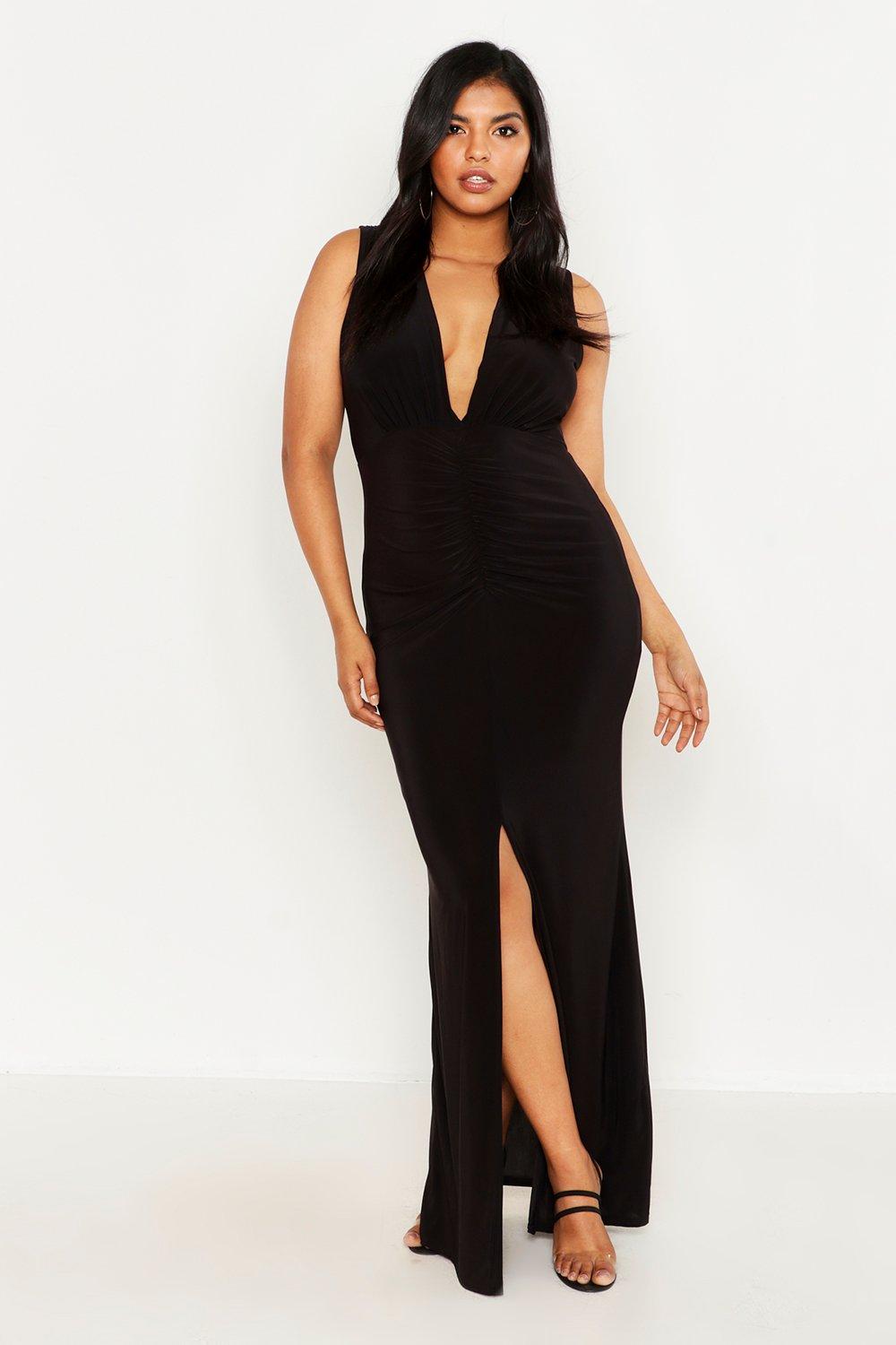 plunge front maxi dress