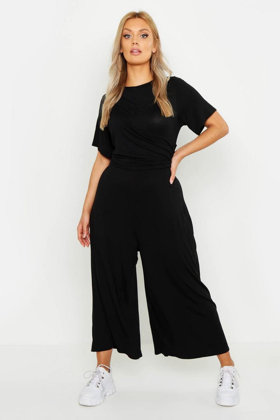 Grande taille - Combinaison jupe-culotte à mancherons et détail torsadé, Noir image number 1
