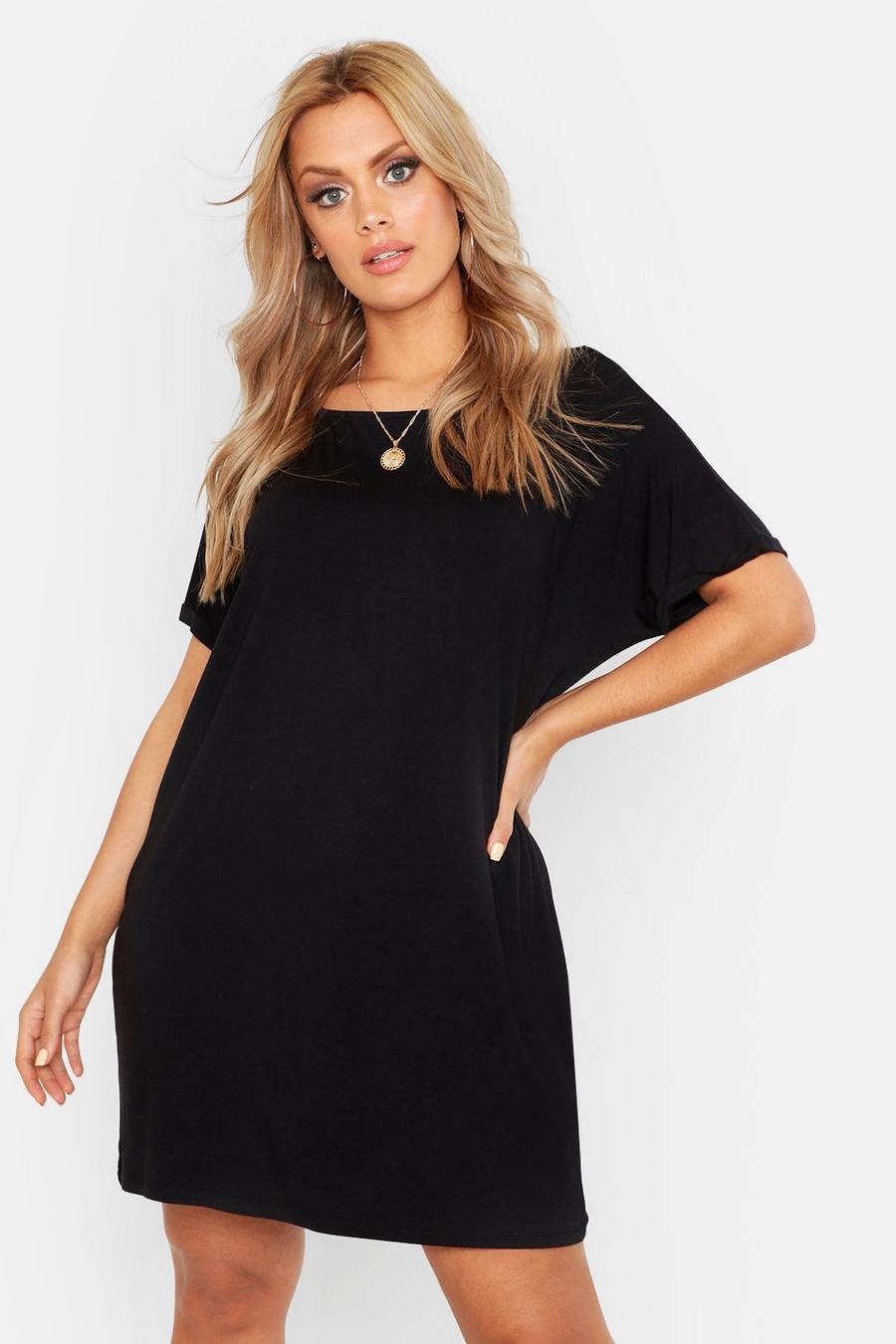 Black Plus Oversized Roll Sleeve T-Shirt Dress image number 1