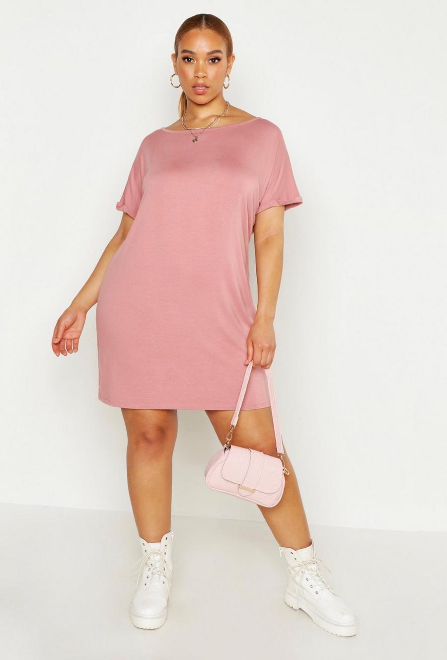 Rose Plus - Oversize t-shirtklänning med uppvikt ärm image number 1