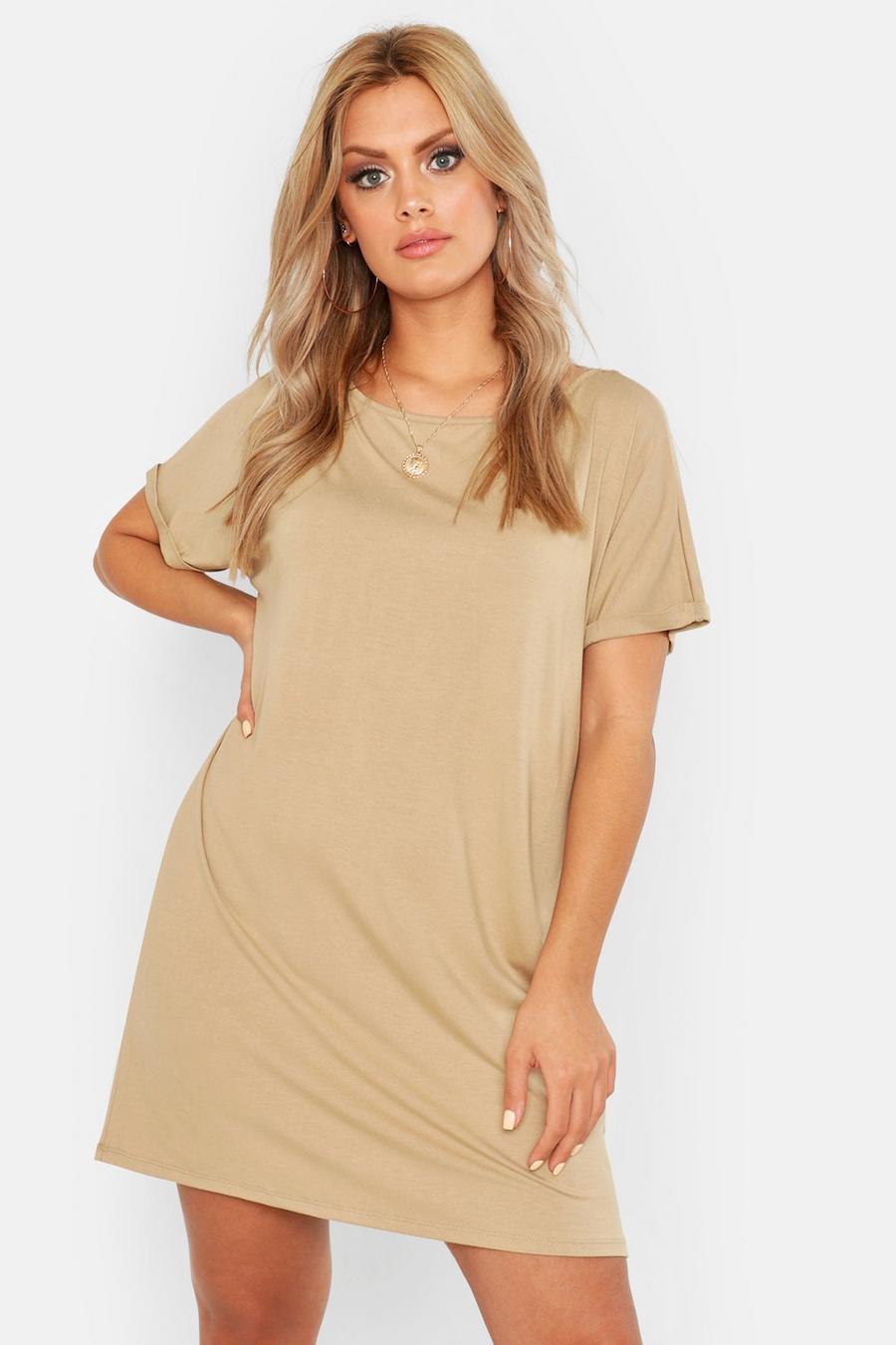 Stone beige Plus Oversized Roll Sleeve T-Shirt Dress image number 1
