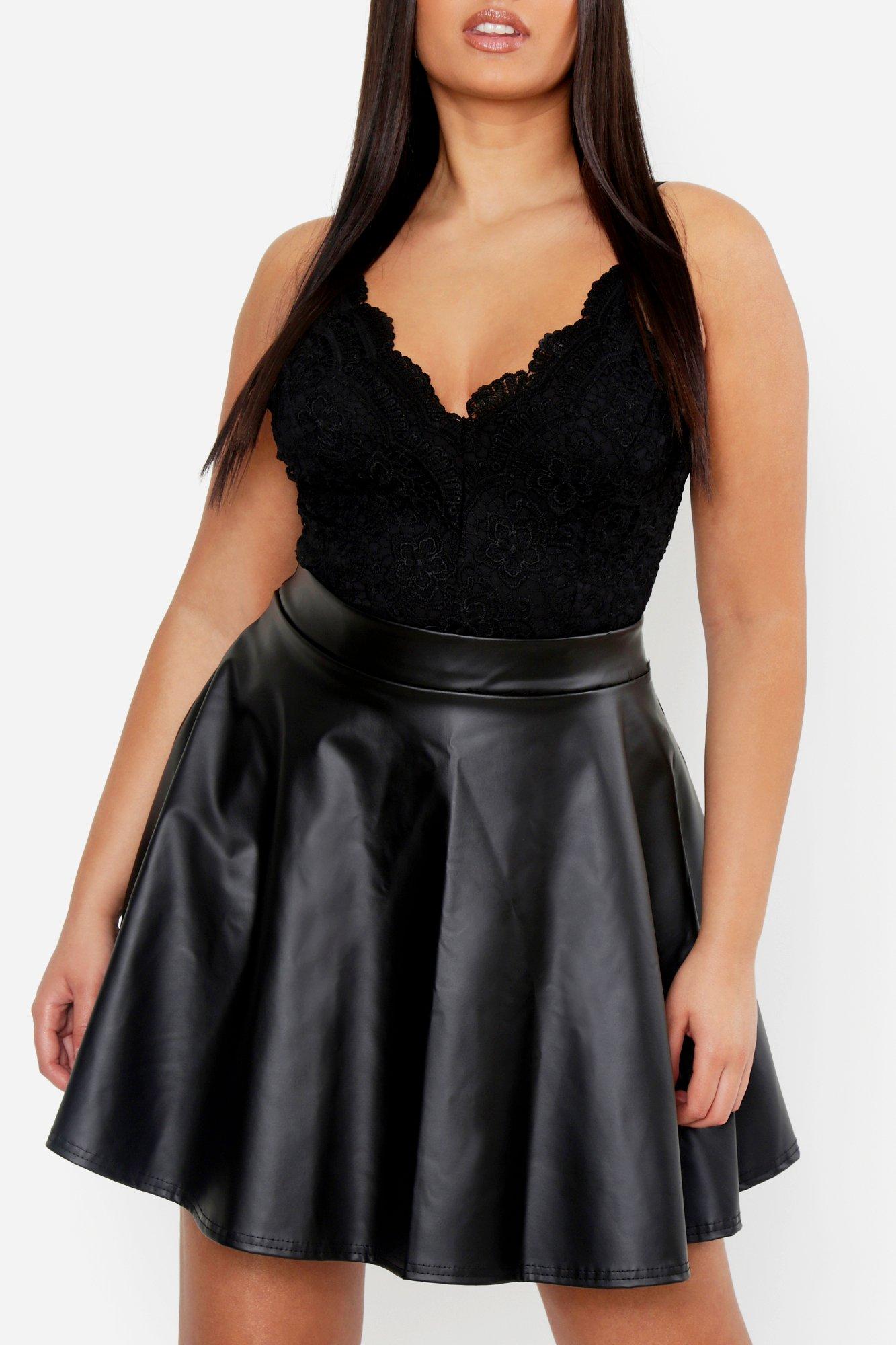 Plus Pu Skater Skirt | boohoo