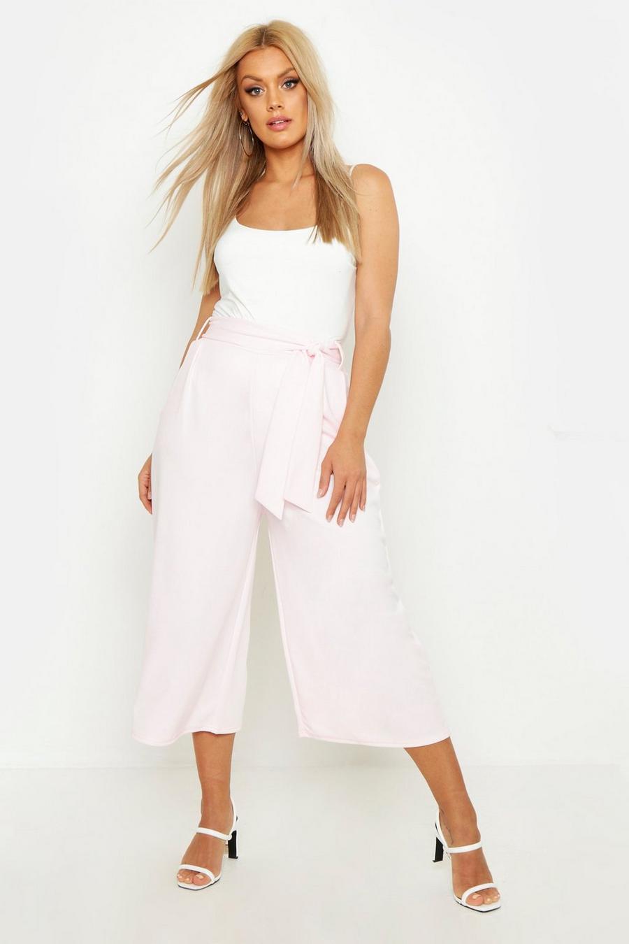 Baby pink Plus Self Belt Structured Culotte Pants image number 1