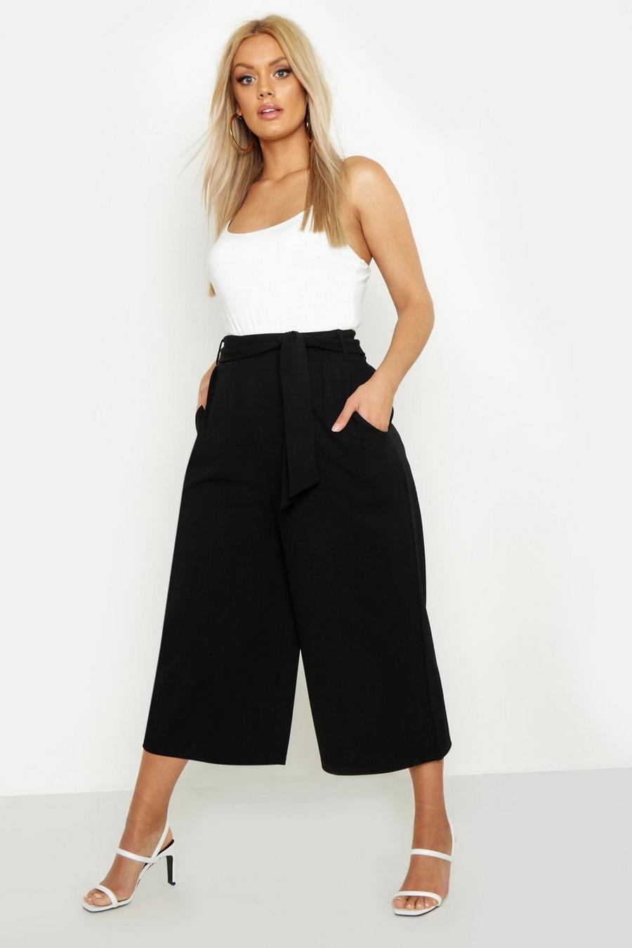 Pantalon jupe-culotte structuré à ceinture assortie Plus, Noir image number 1