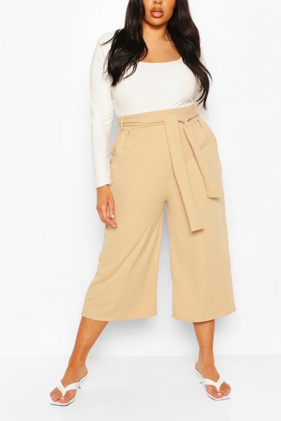 Stone Plus Self Belt Structured Culottes image number 1