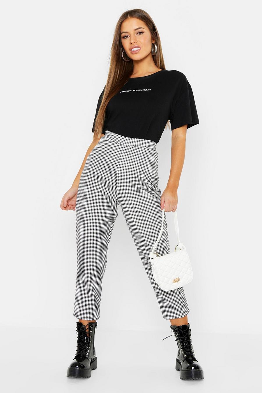 Black Petite Gingham Tapered Trousers image number 1