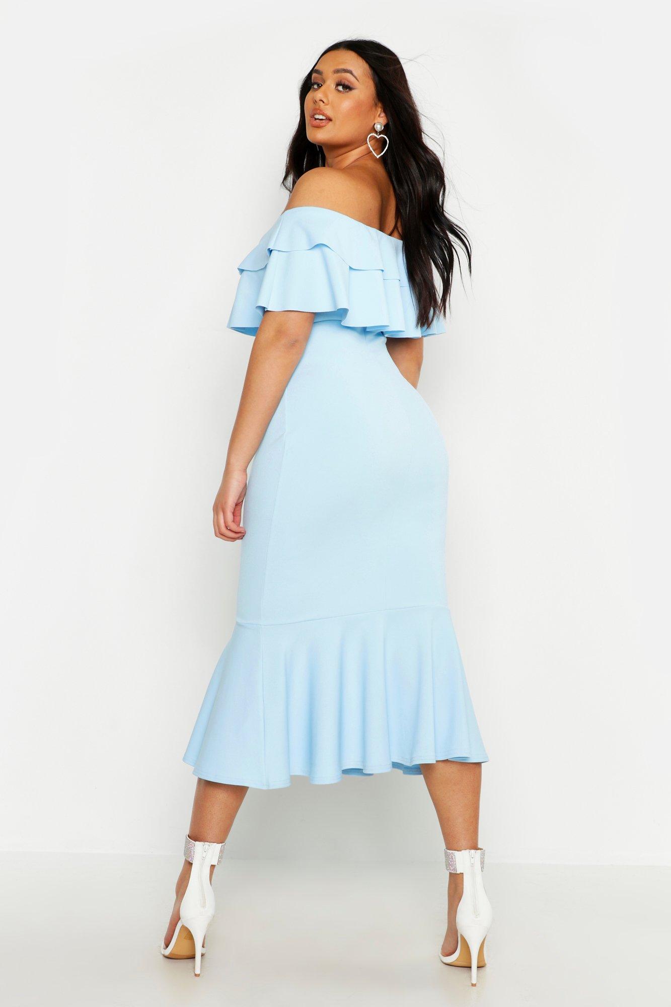 blue fishtail midi dress