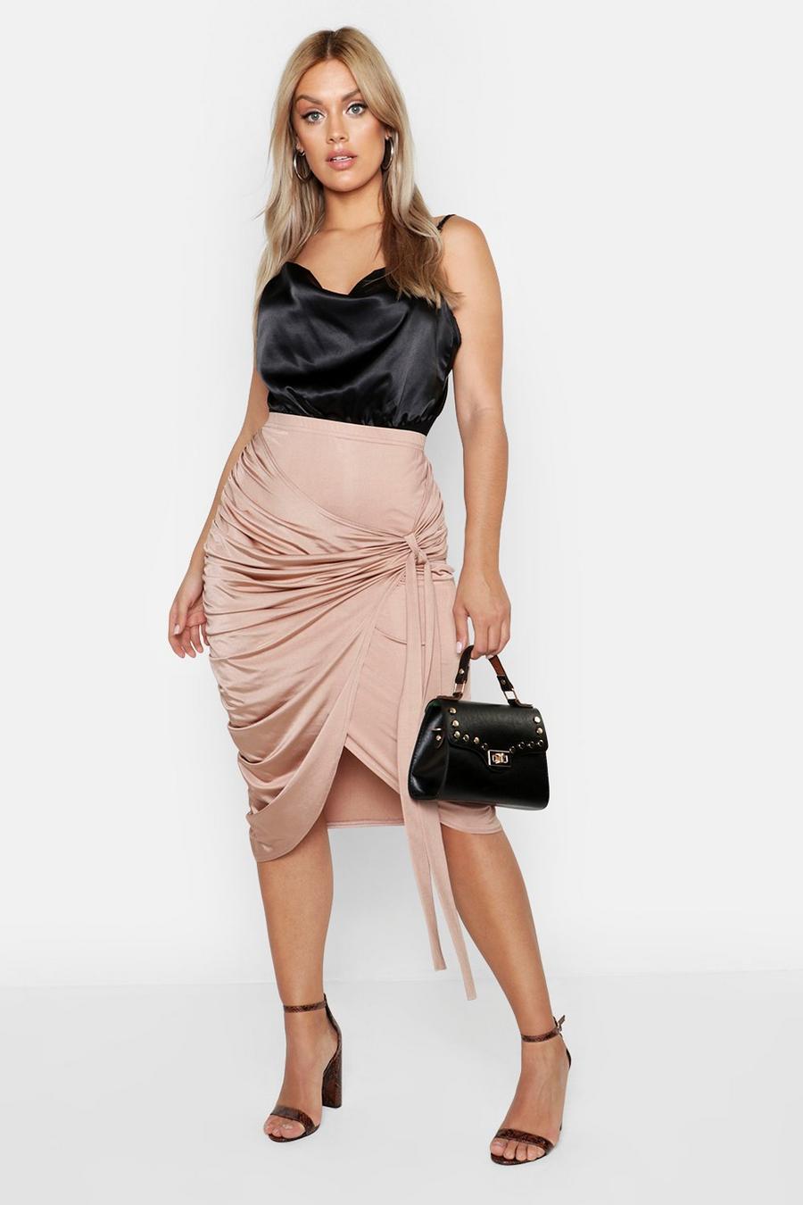 Sand Plus Slinky Wrap Ruched Detail Midi Skirt image number 1