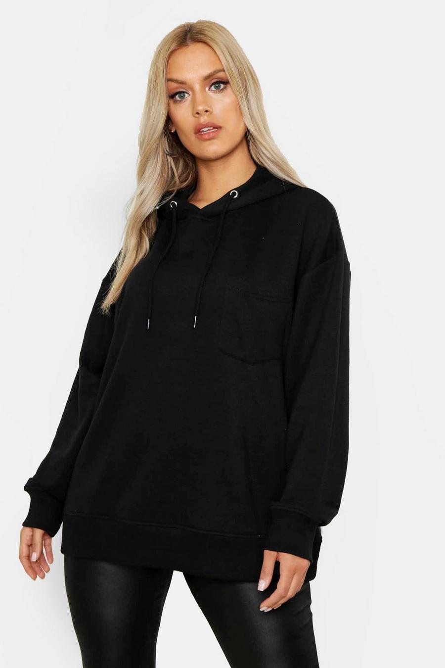 Black Plus - Basic hoodie med fickdetalj image number 1