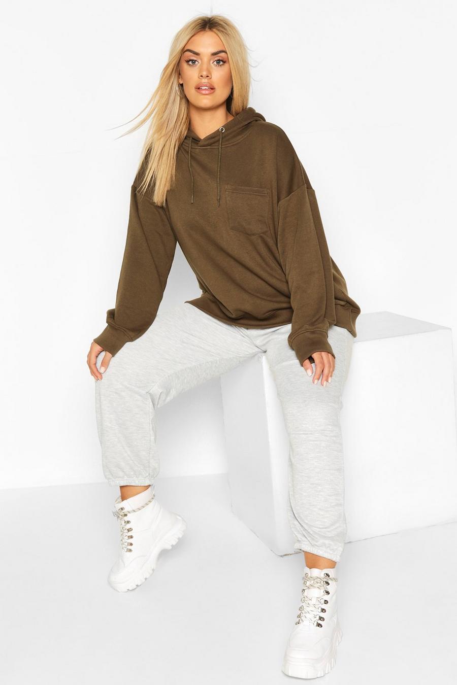 Khaki Plus - Basic hoodie med fickdetalj image number 1