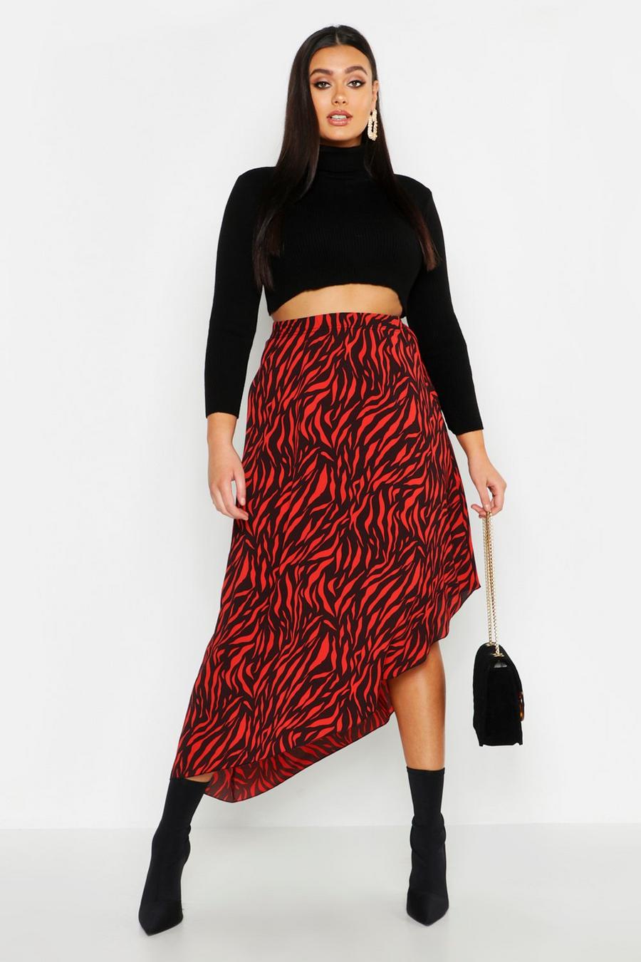 Plus Woven Tiger Print Asymmetric Midi Skirt | boohoo