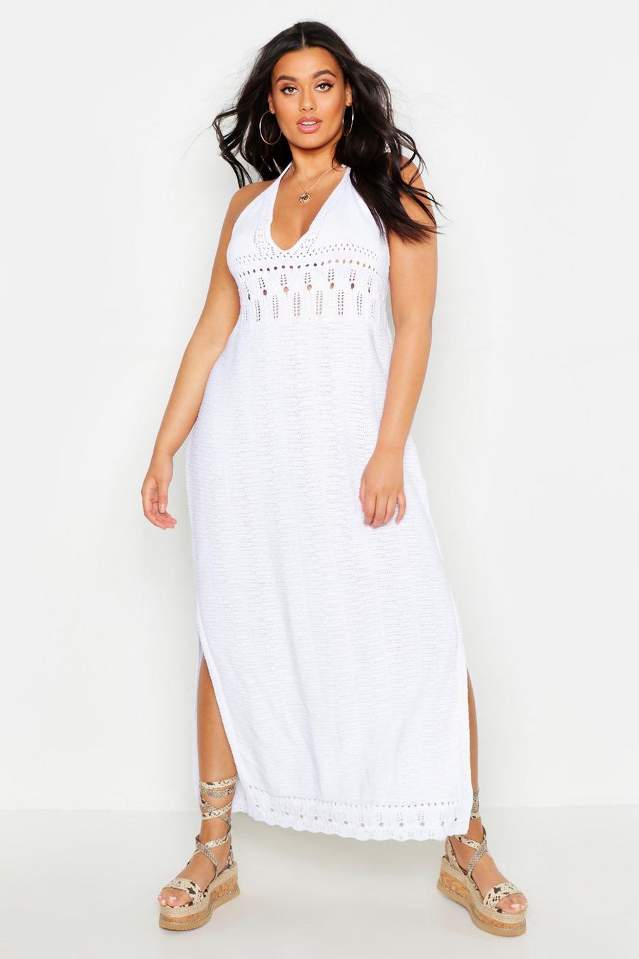 White Plus Crochet Halter Maxi Dress image number 1