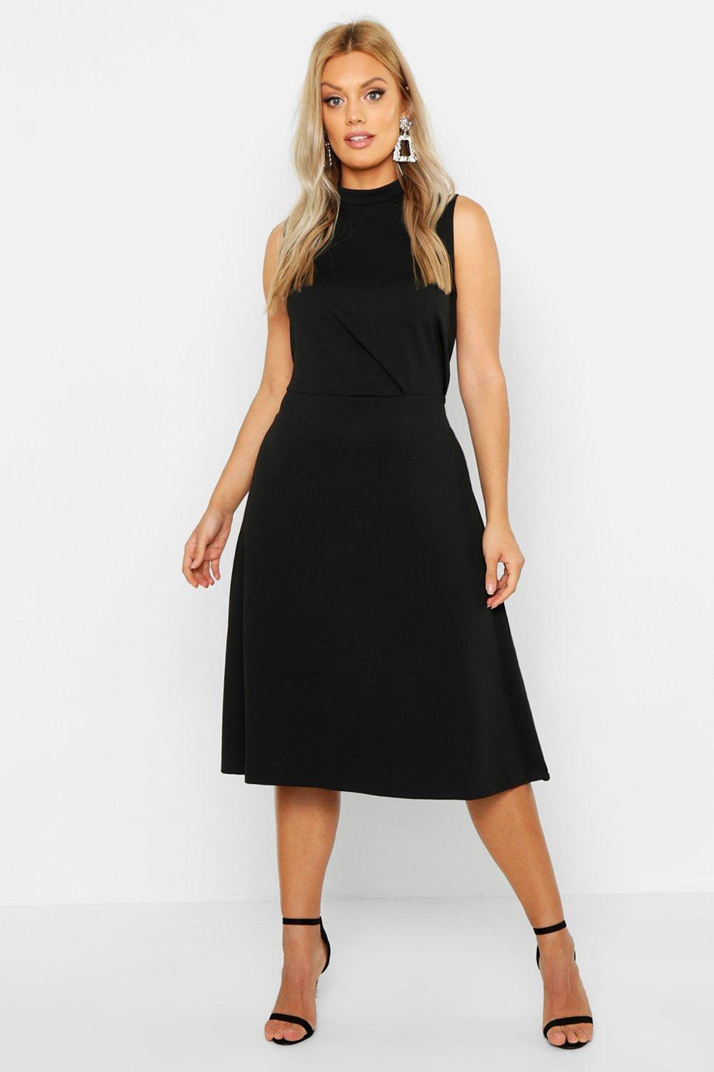 high neck midi skater dress