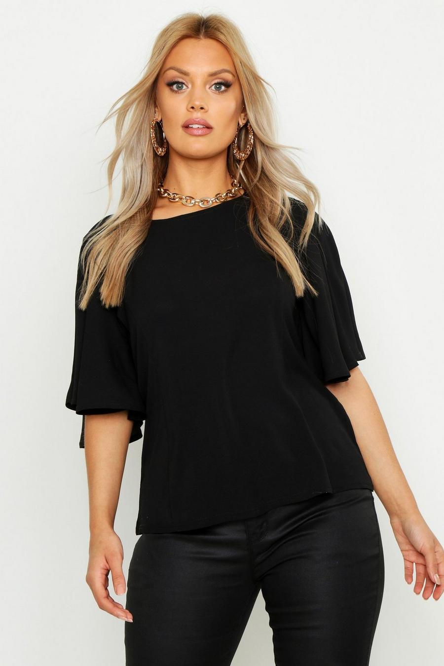 Black Plus Angel Sleeve Fit And Flare Top image number 1