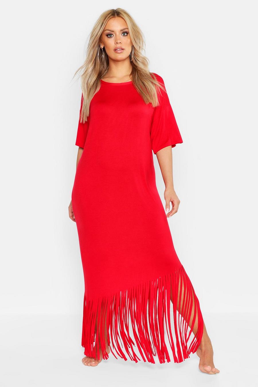 Red rojo Plus Tassel Beach Maxi Dress