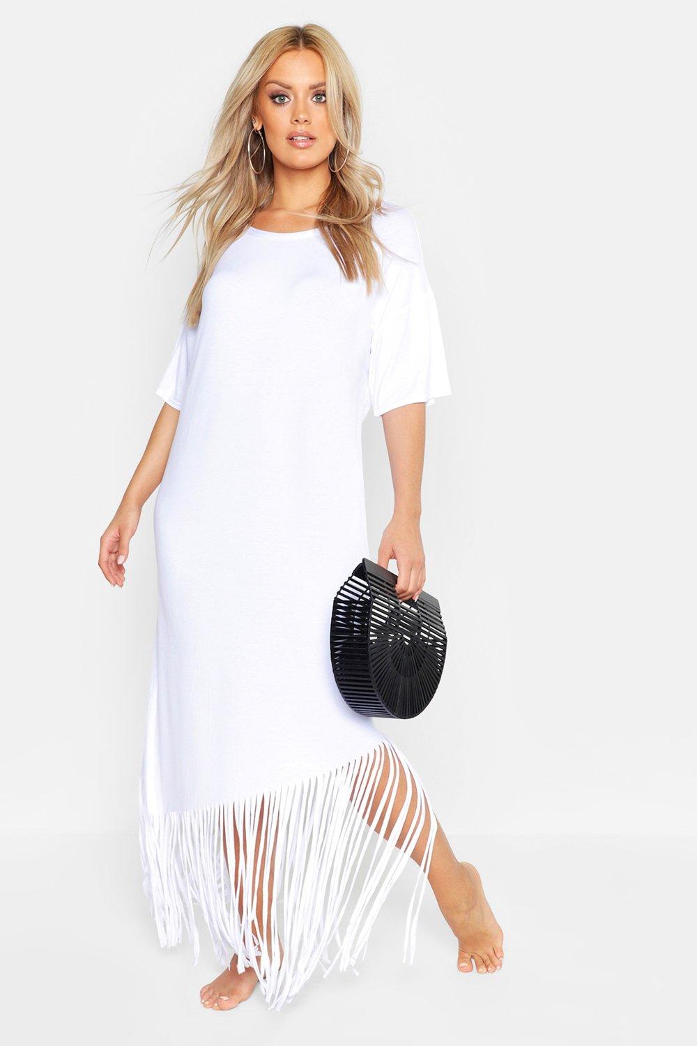 plus size white tassel dress