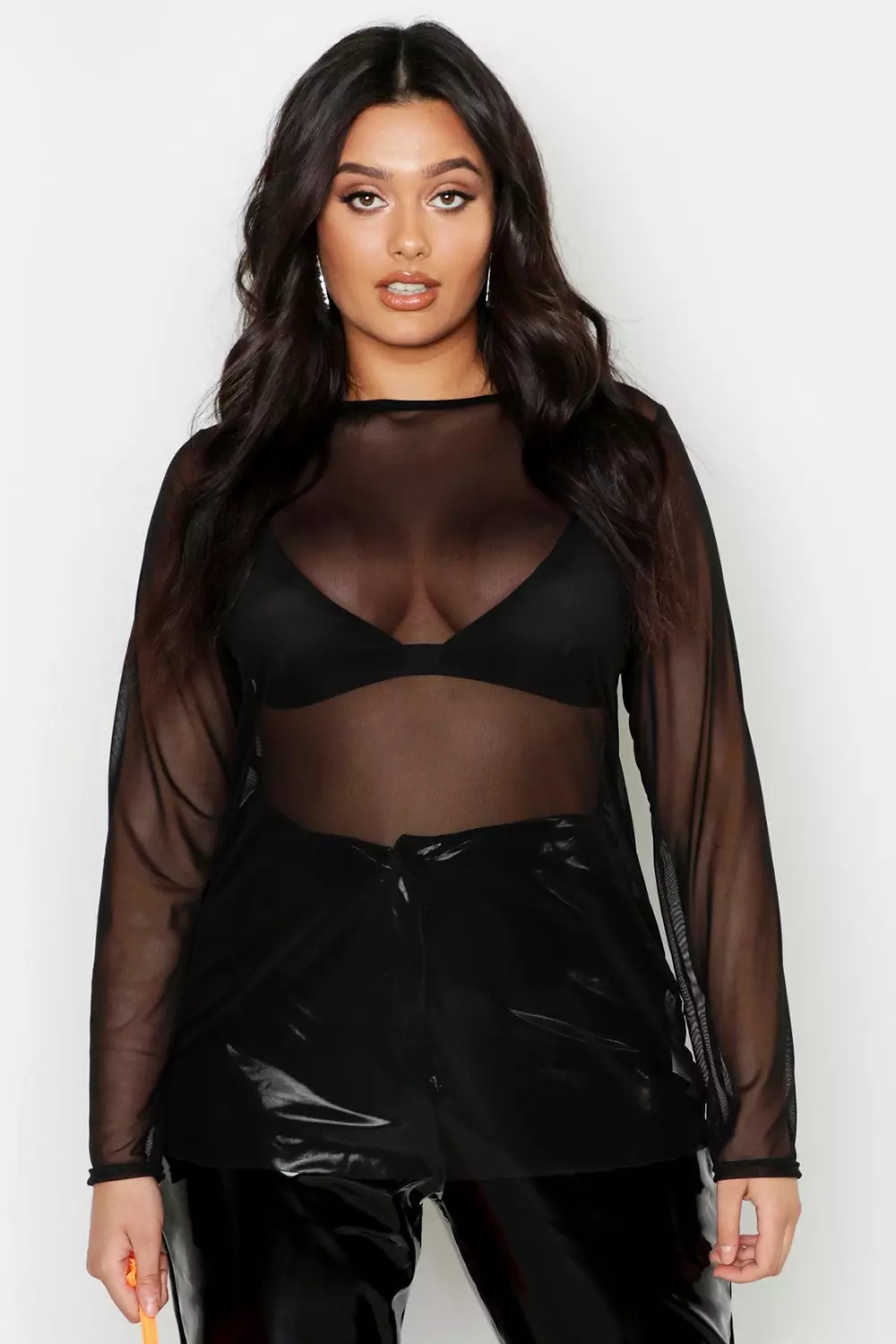 Plus Black Sheer Mesh Oversized T-Shirt