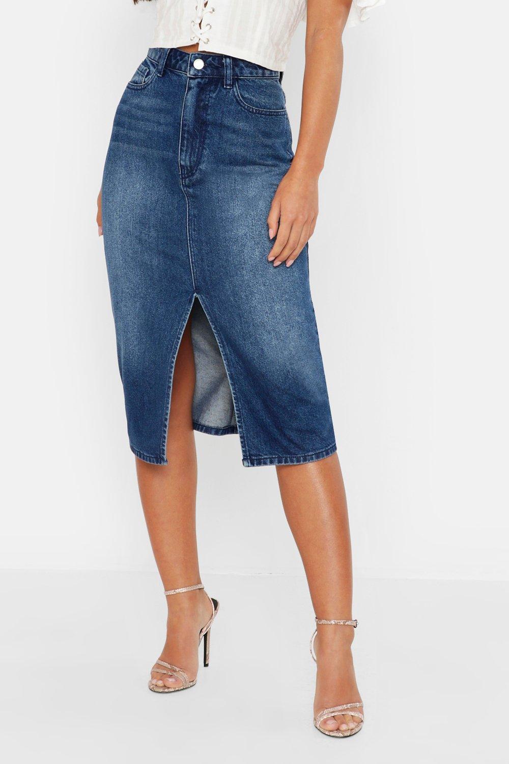 petite midi denim skirt