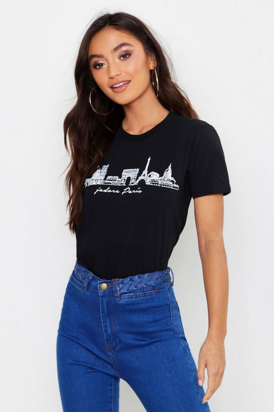 Black nero Petite Paris Skyline T-Shirt image number 1