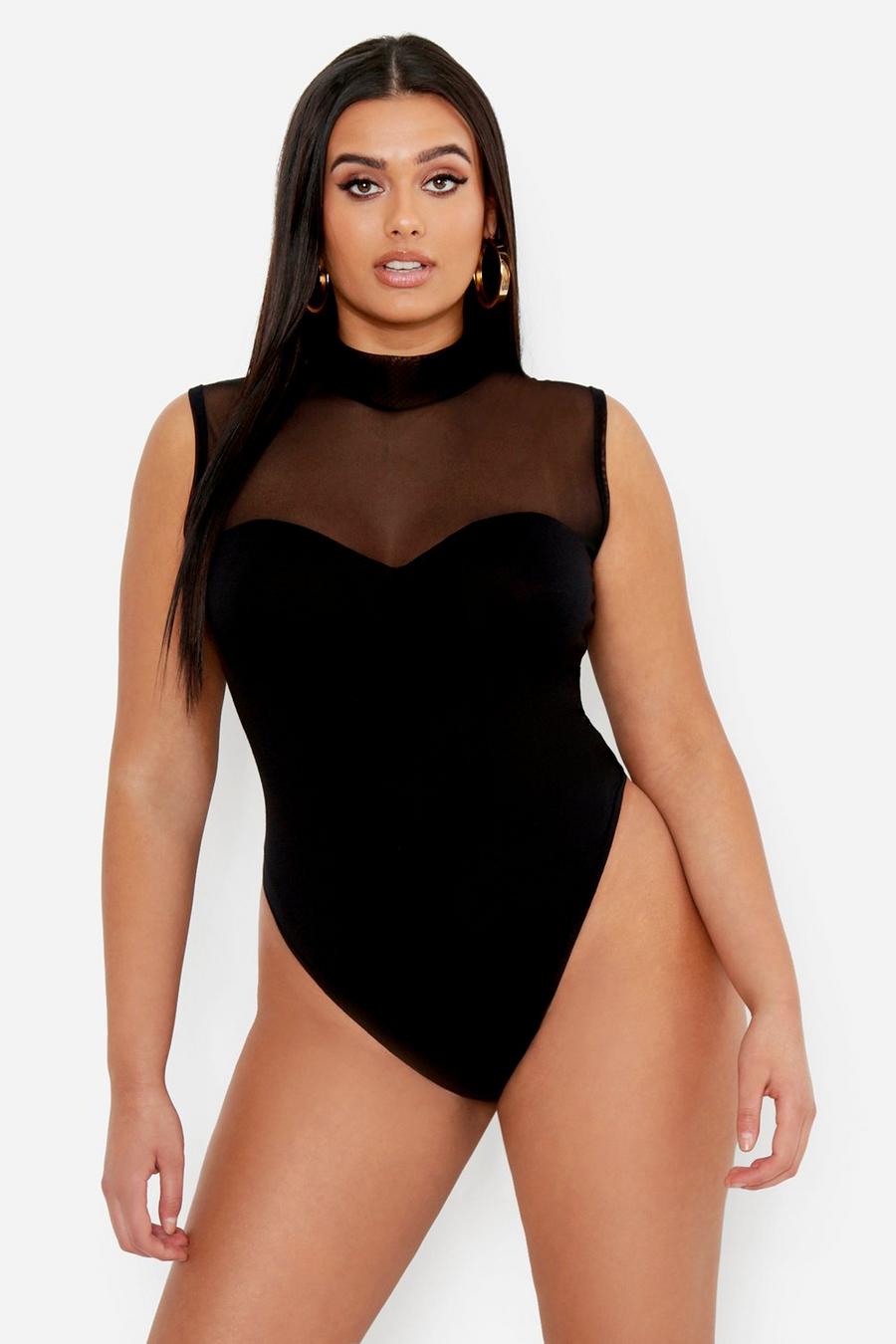 Plus Sleeveless Mesh Panelled Bodysuit image number 1