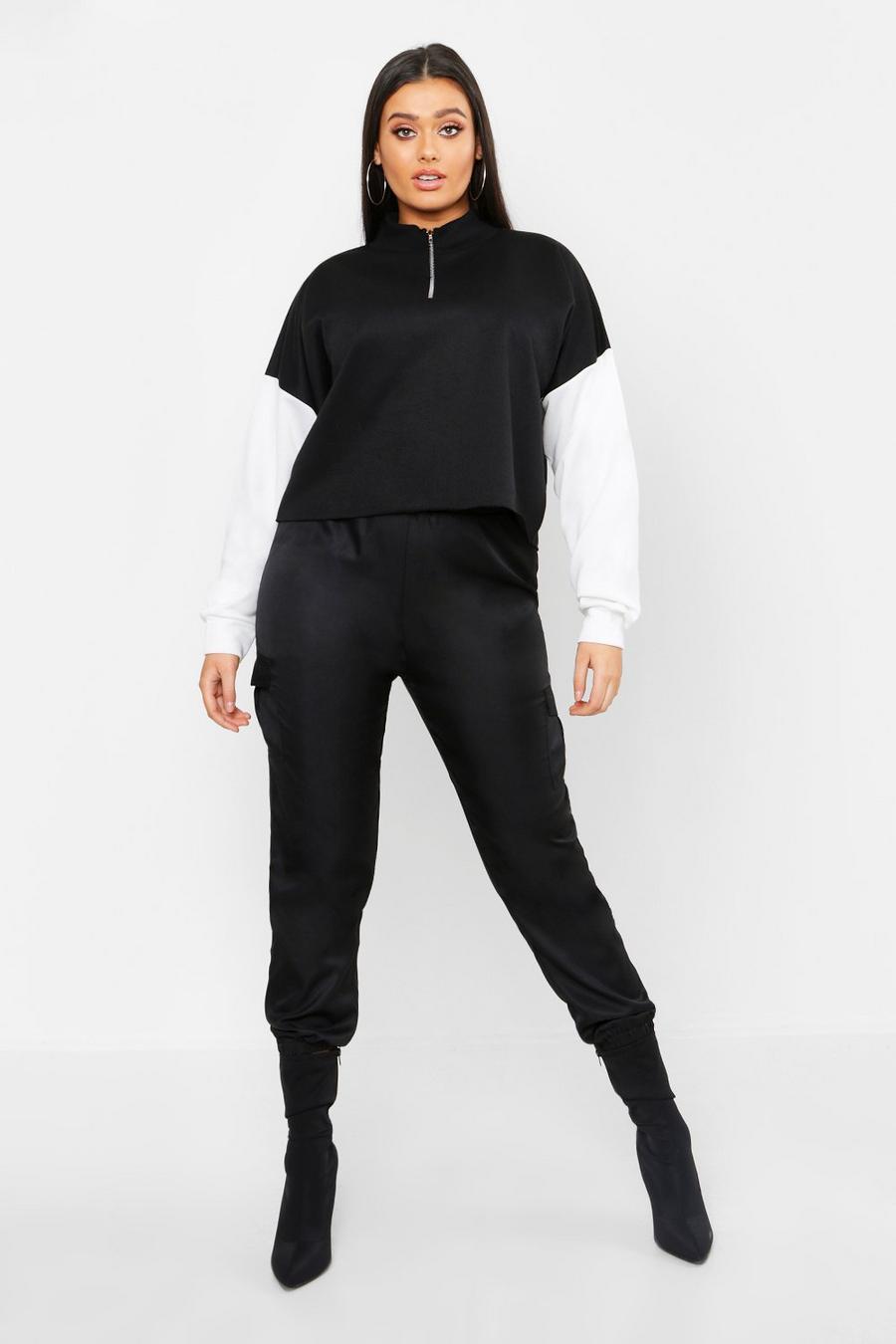 Black Plus Colour Block Tonal Cropped Sweat image number 1