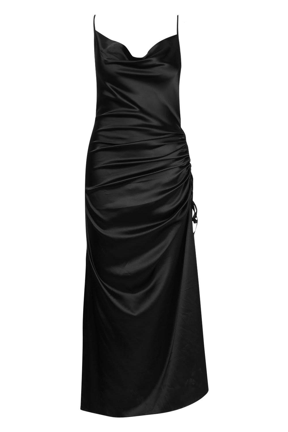 satin cowl neck long dress