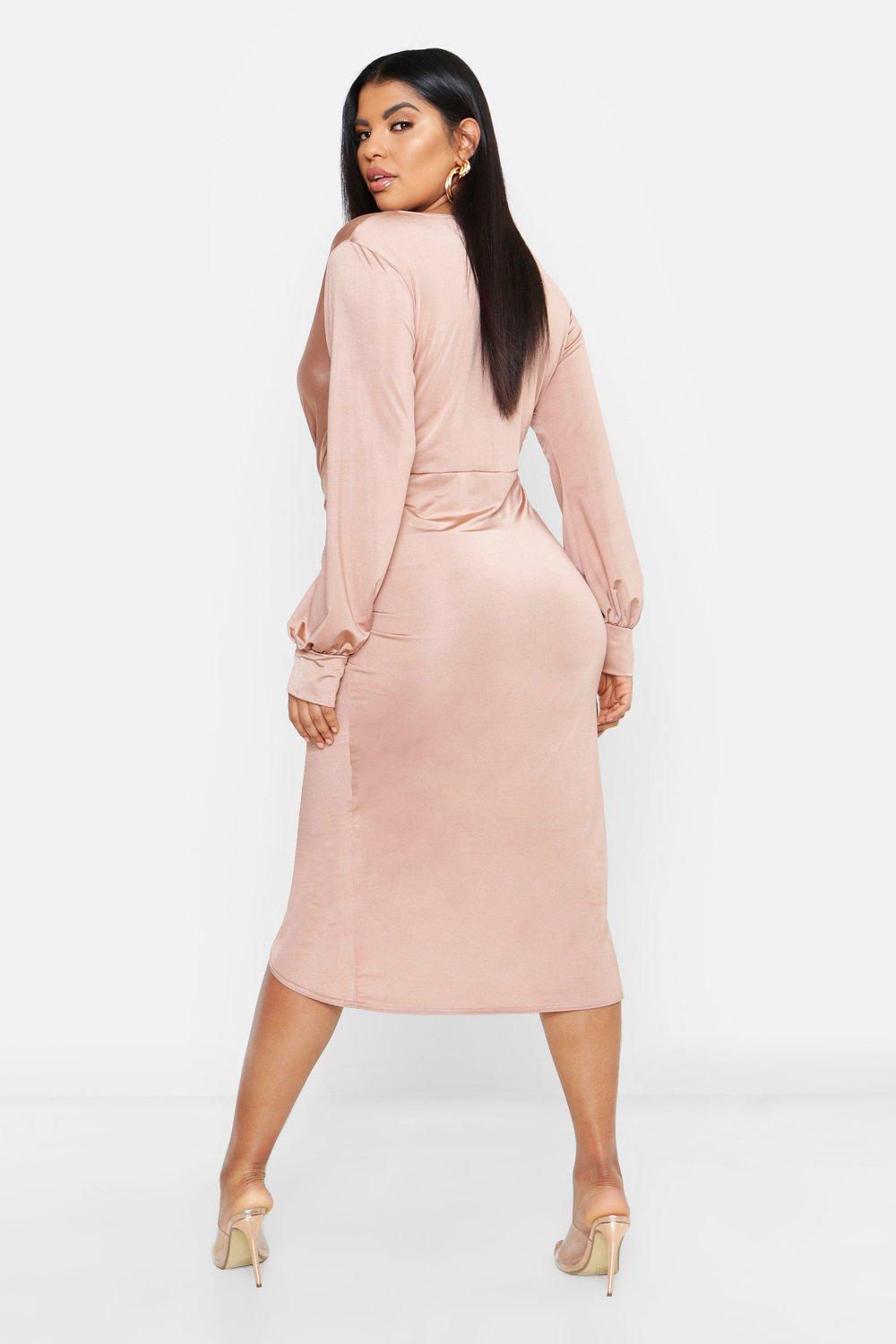 Plus Twist Front Plunge Slinky Midi Dress