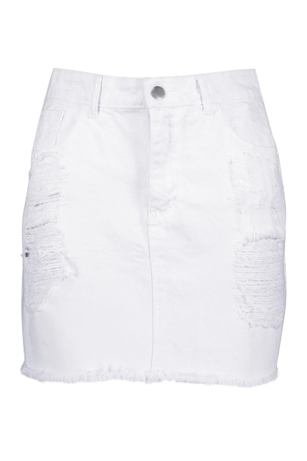 boohoo white denim skirt