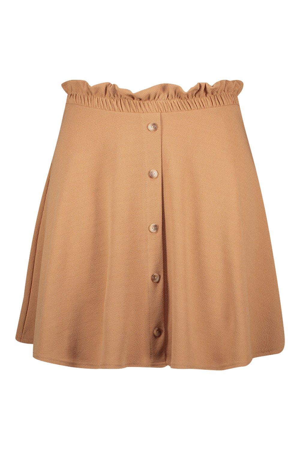 Plus Paper Bag Button Detail Skater Skirt