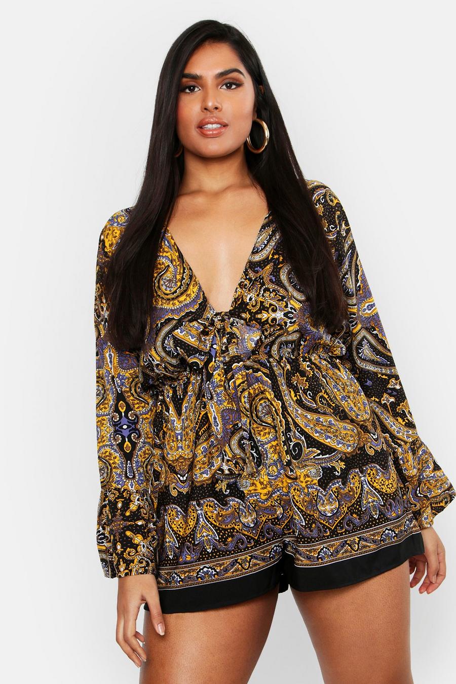 Plus Scarf Print Knot Front Playsuit image number 1