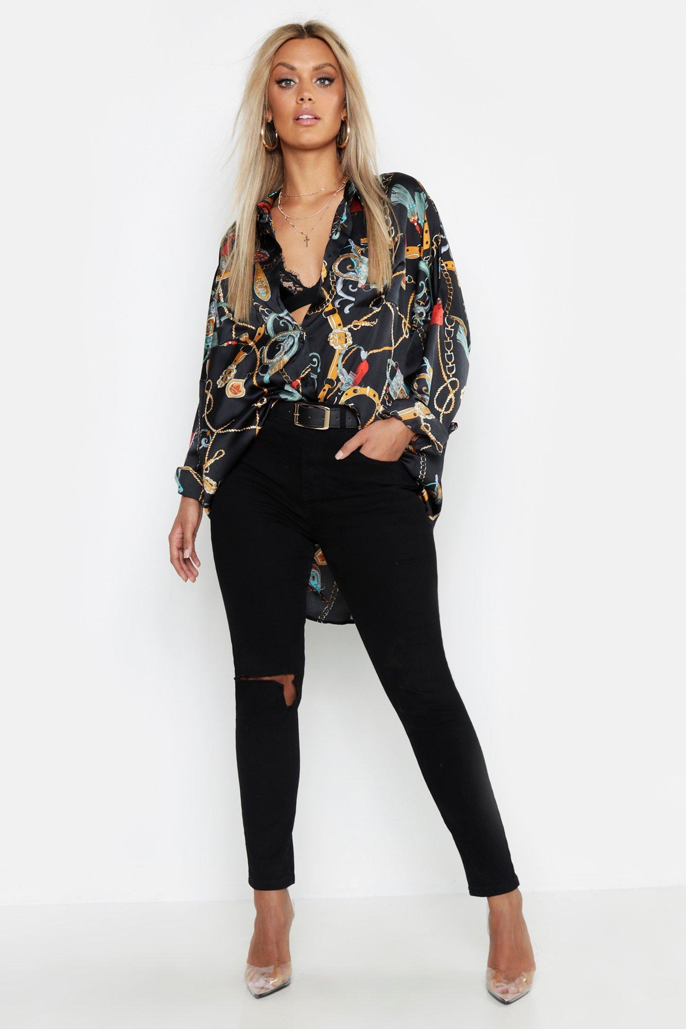 plus size black satin shirt