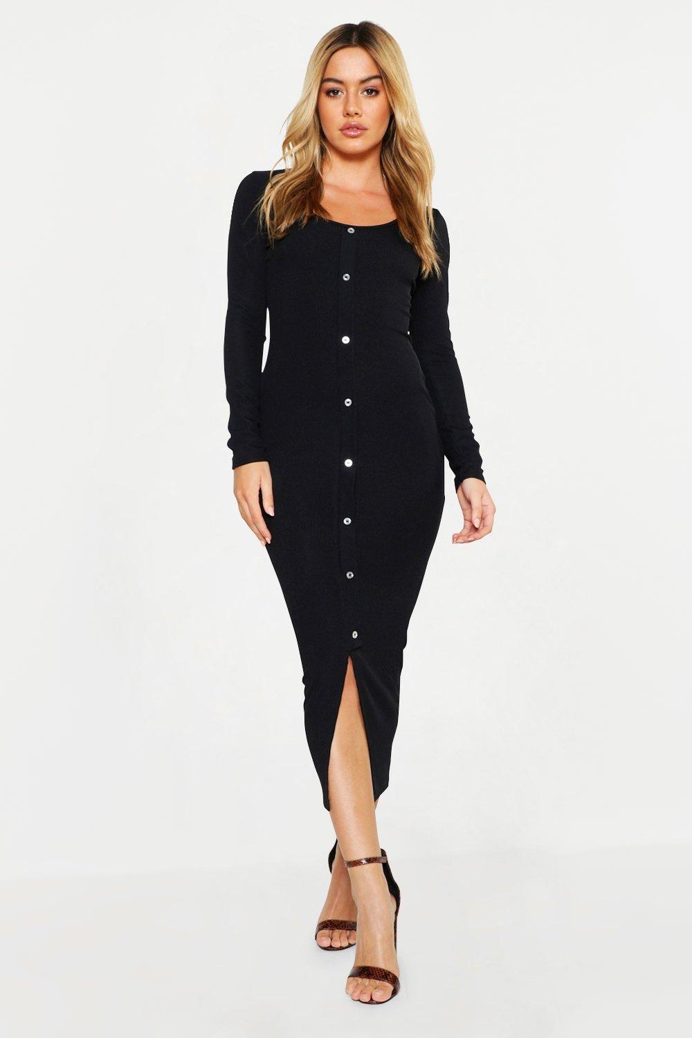 black ribbed button dress