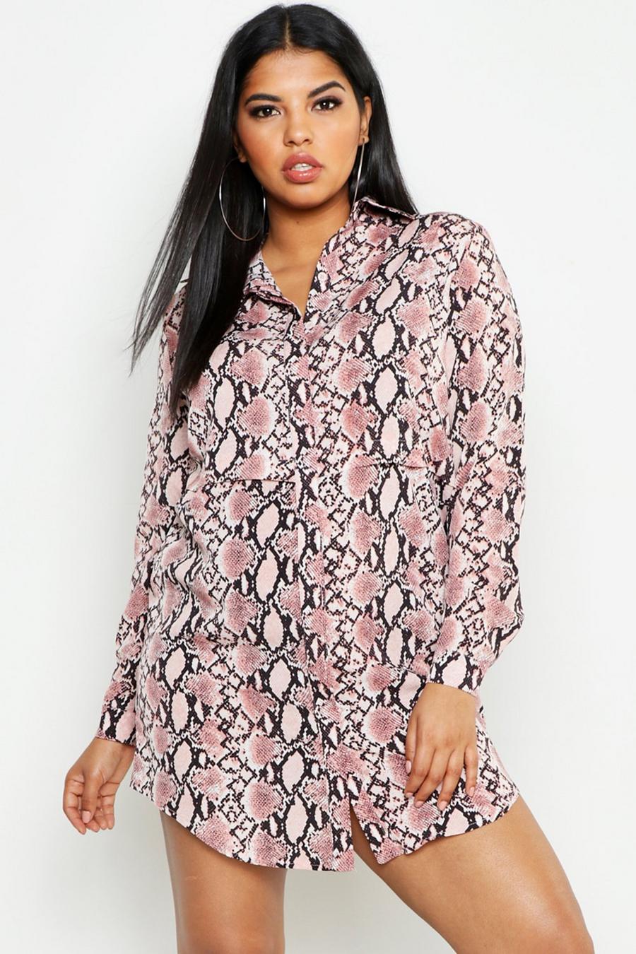 Plus Oversized-Blusenkleid mit Schlangenmuster, Rosé image number 1