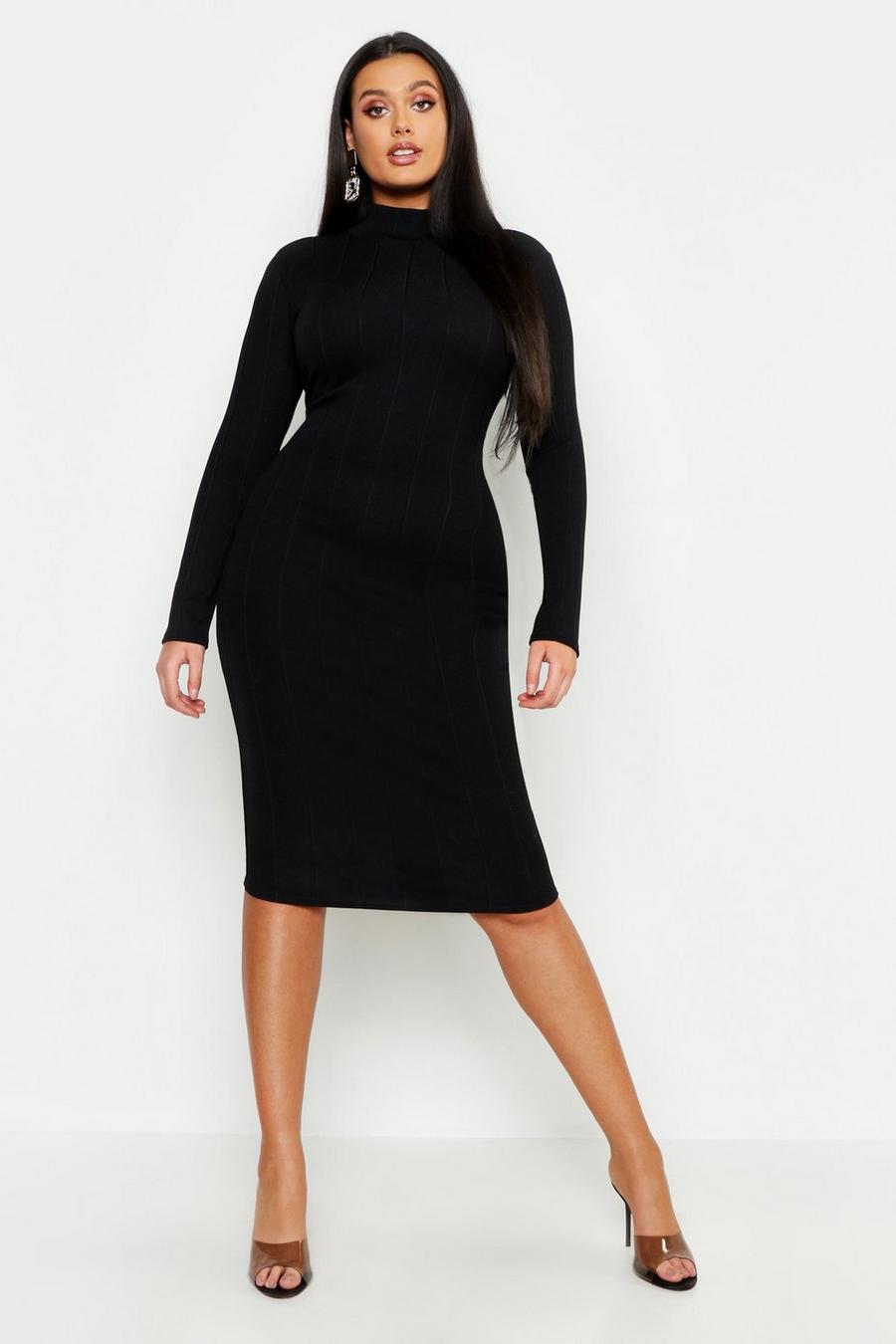 Plus Neon High Neck Long Sleeve Bandage Midi Dress image number 1