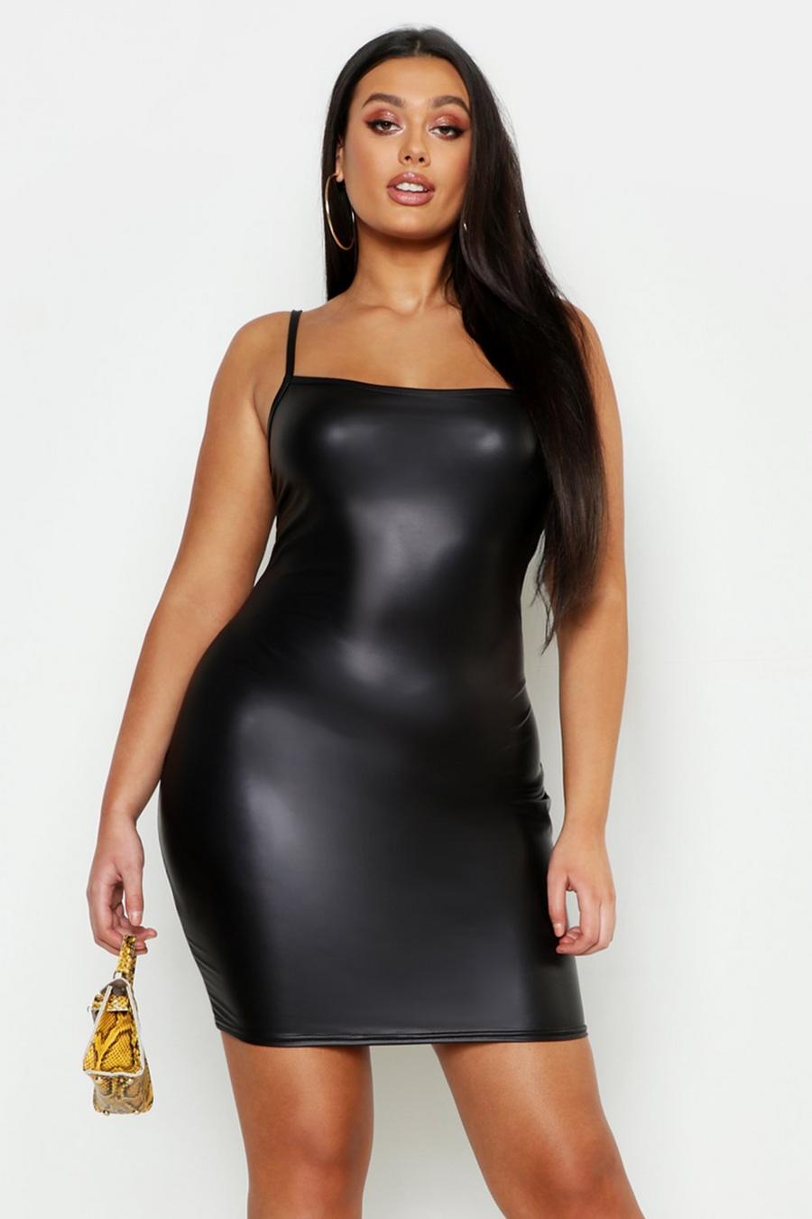 Plus Square Neck Faux Leather Mini Dress image number 1