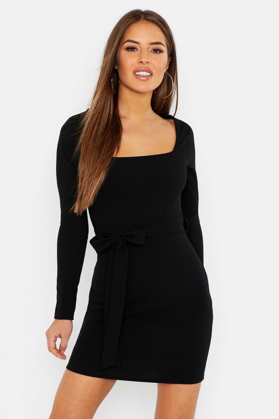 Petite Slinky Long Sleeve Belted Bodycon Dress image number 1
