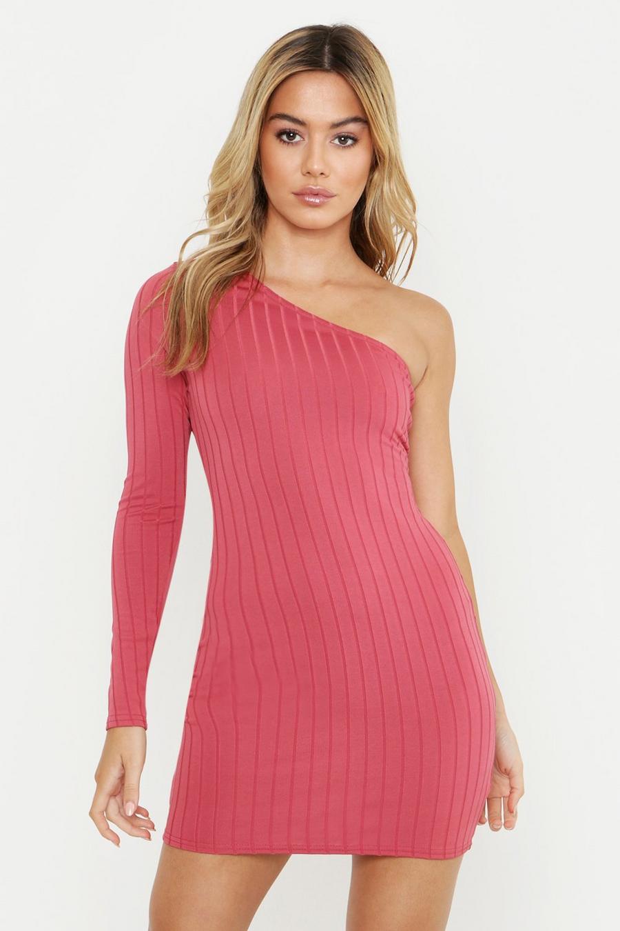 Rose Petite Ribbed One Shoulder Bodycon Dress image number 1