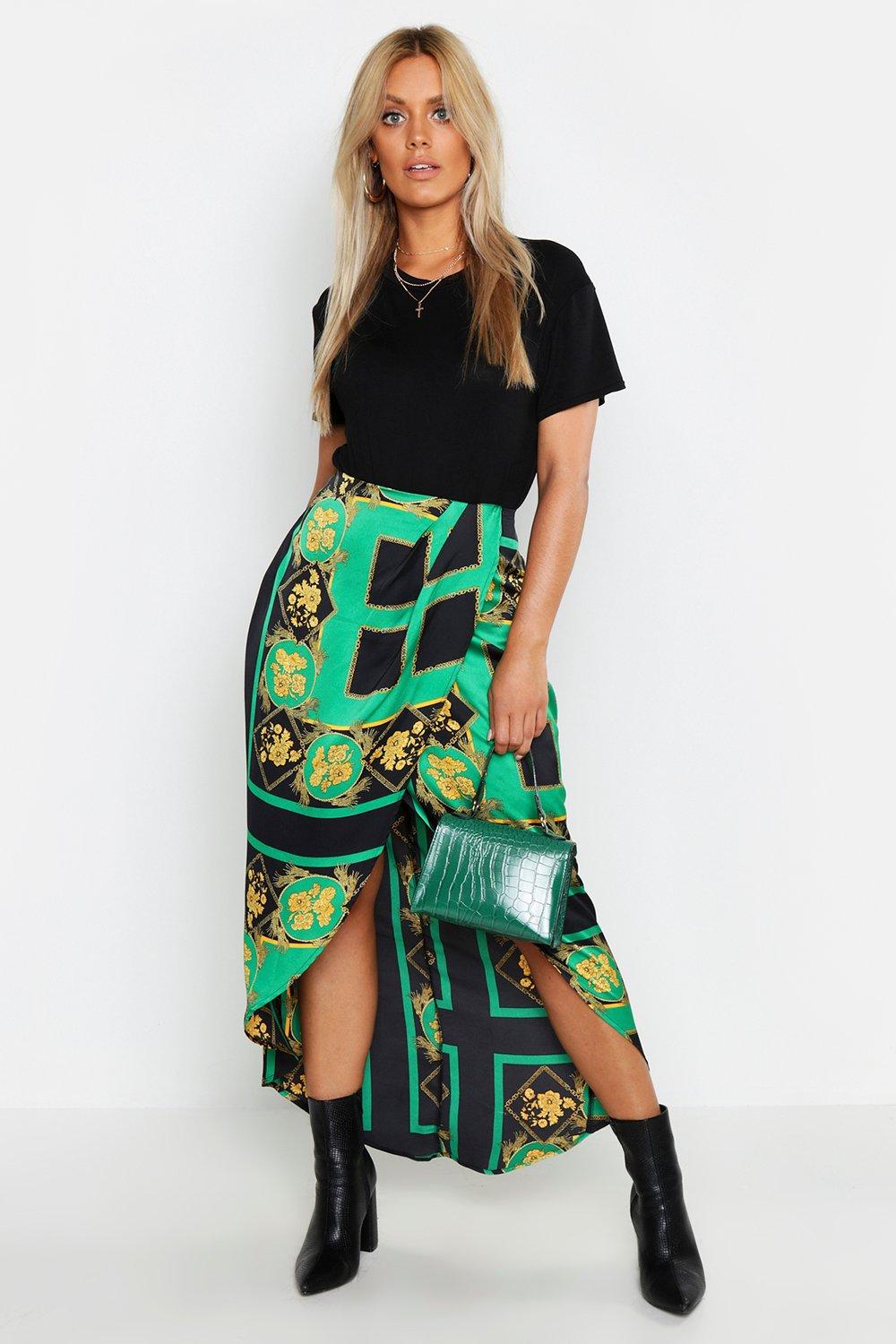 Green chain hotsell print midi skirt