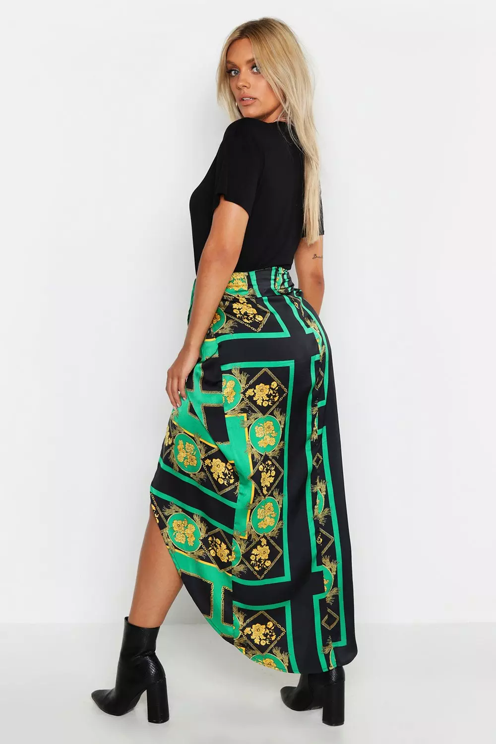 Green chain shop print midi skirt