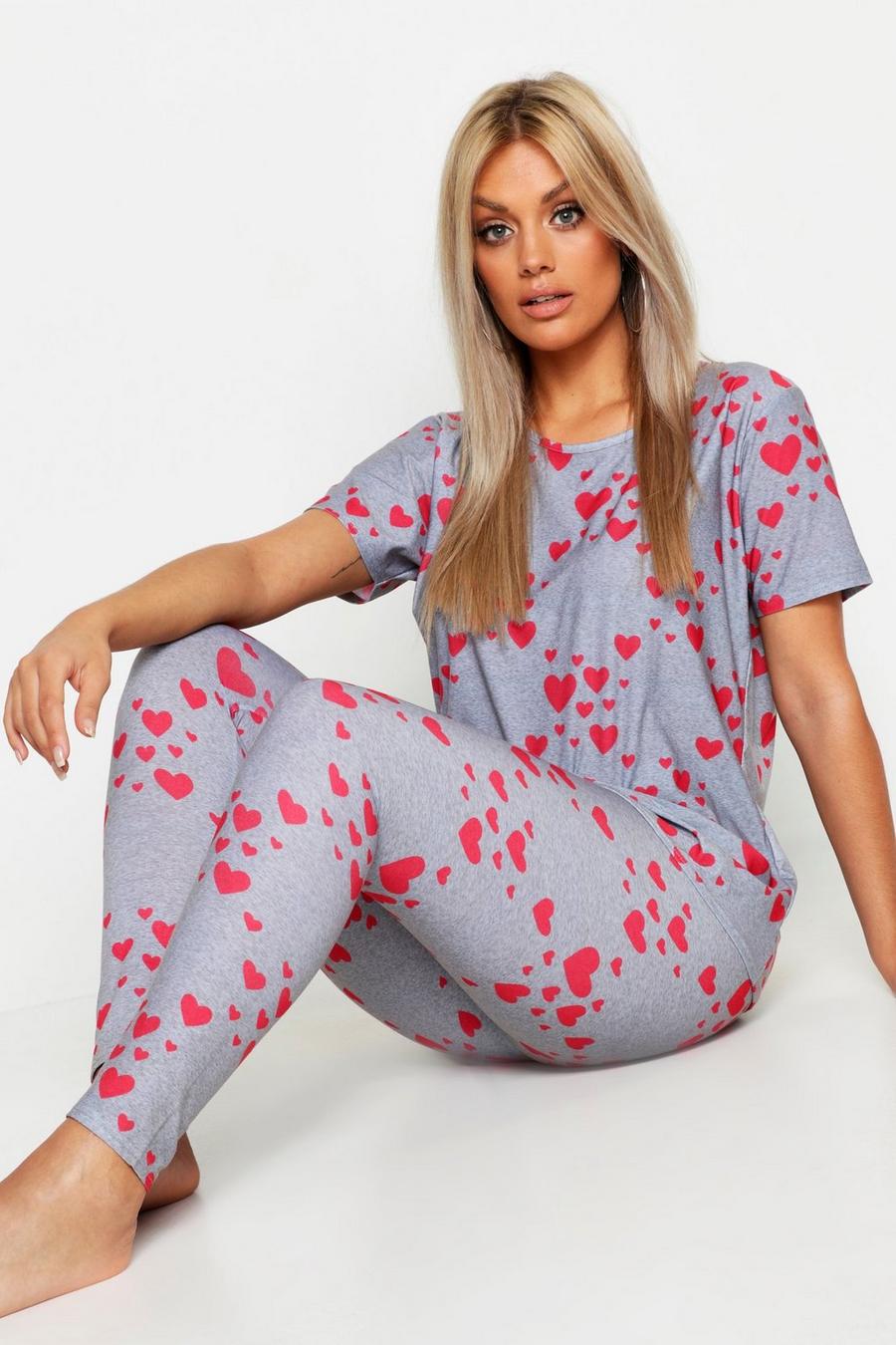 Grey Plus Heart Print Loungewear Set image number 1